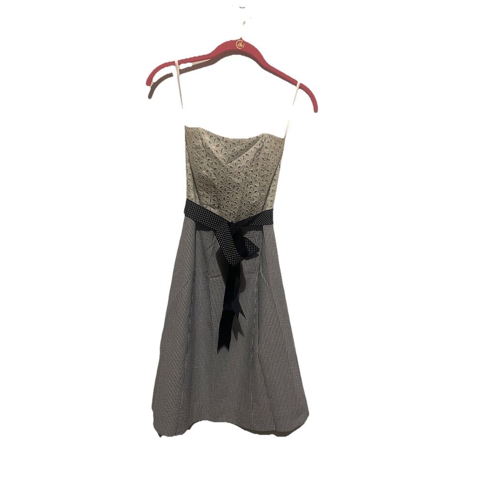 Molly B Strapless Vintage Blue‎ Pinstripe Dress With Bow Detailing Sz 0